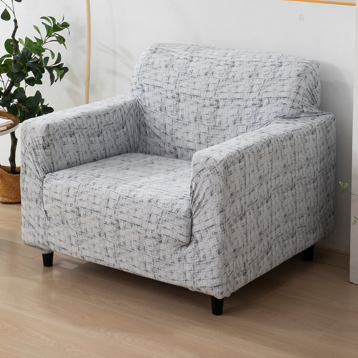 Abstract Grey Lines Printed stretchable single sofa cover​