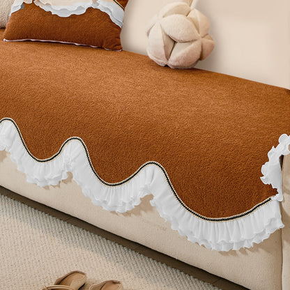 French Classic Frill Wavy Sofa Cover Mat, Copper Orange