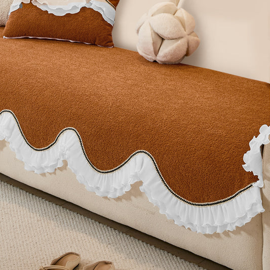French Classic Frill Wavy Sofa Cover Mat, Copper Orange