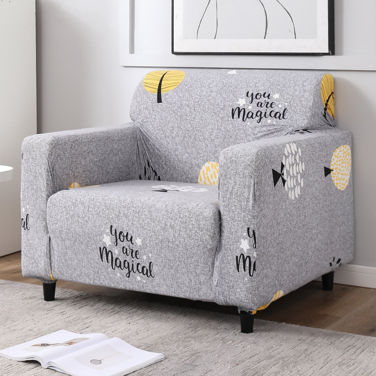 Grey Trees polyester non slip elastic 1 seater sofa cover​