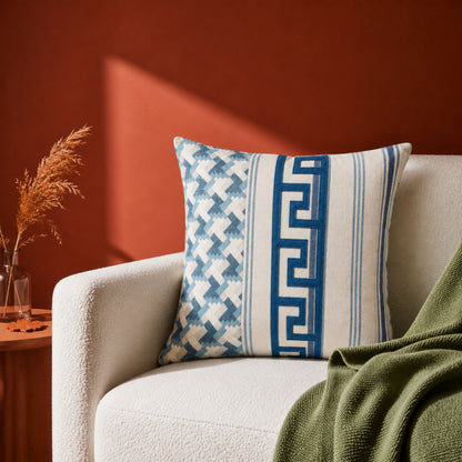 HOKIPO Modern Pattern Cushion Cover | 16x16 Inch | Modern Throw Pillow Cover, Blue & Ivory