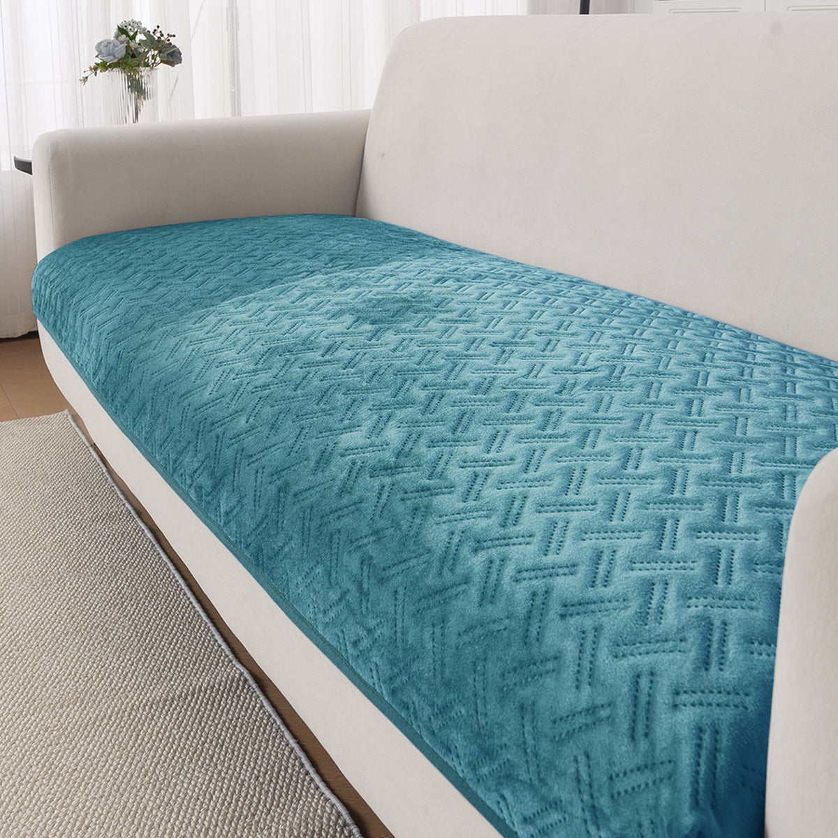 Softline Quilted Sofa Cover Mat, Teal Blue