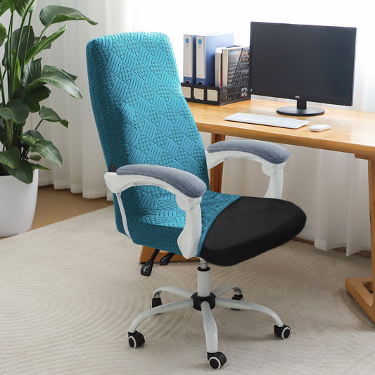 Office Chair Cover for Executive Chair (High-Back) – 170 GSM Stretchable Jacquard – Washable & Anti-Slip – Fits Big & Tall Office Chairs, Turquoise
