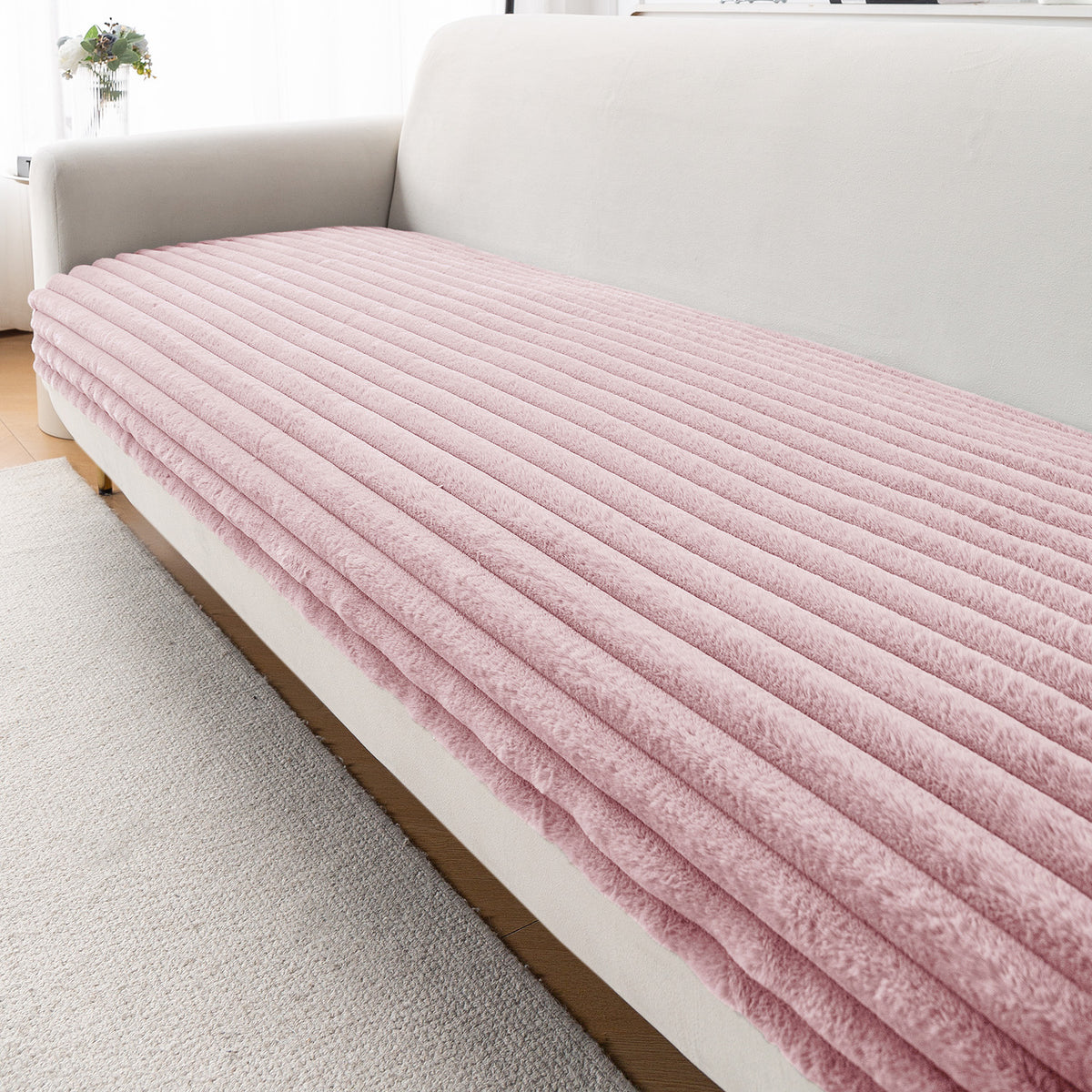 Faux Rabbit Fur Plush Anti-Slip Sofa Mat |Snuggle Fur Soft Pink