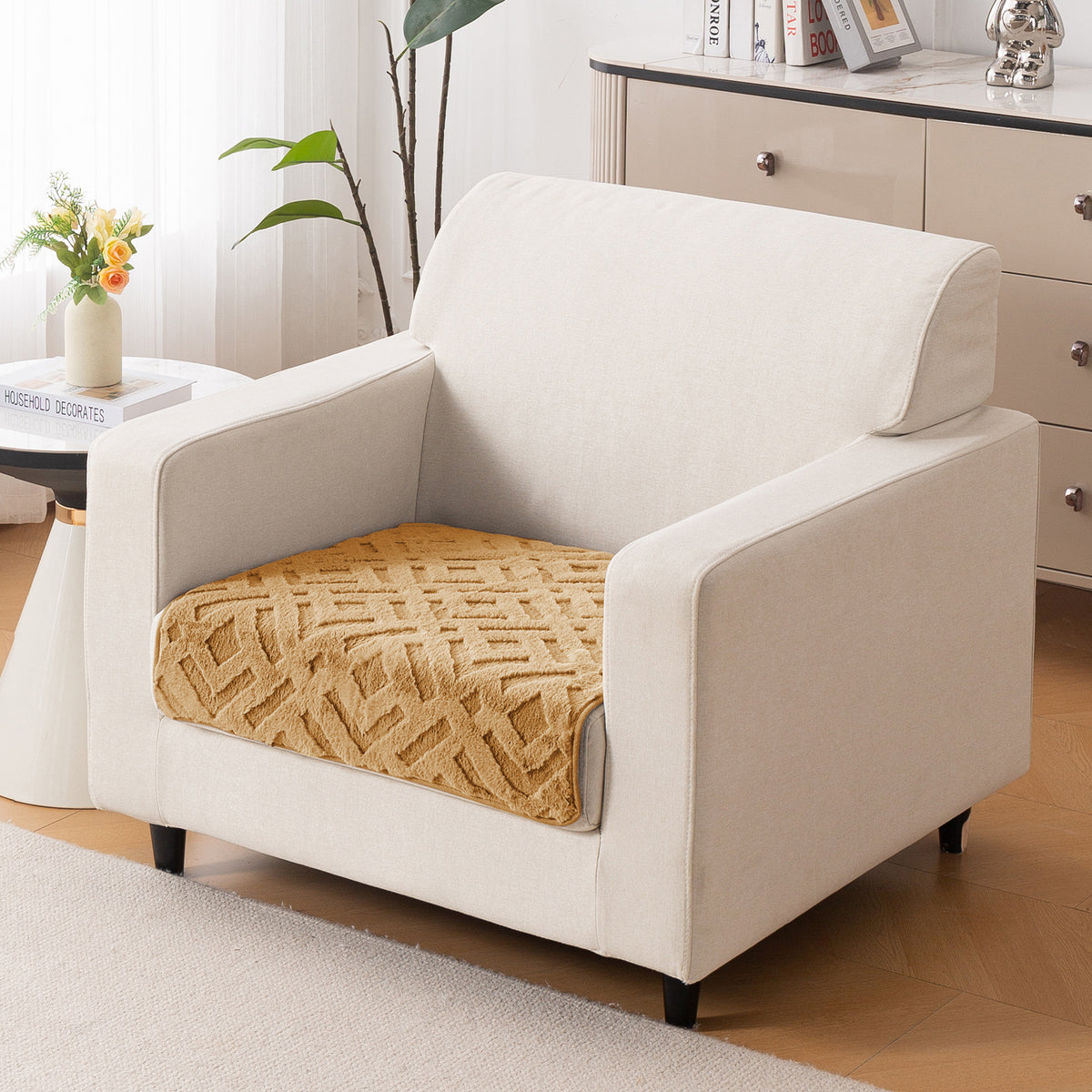 Velvet Maze Sofa Cover Mat, Light Brown