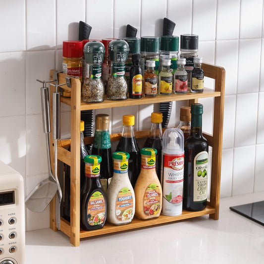 2 Tier Spice Rack Organizer for Kitchen Platform Counter Top Rack Storage Shelf Stand