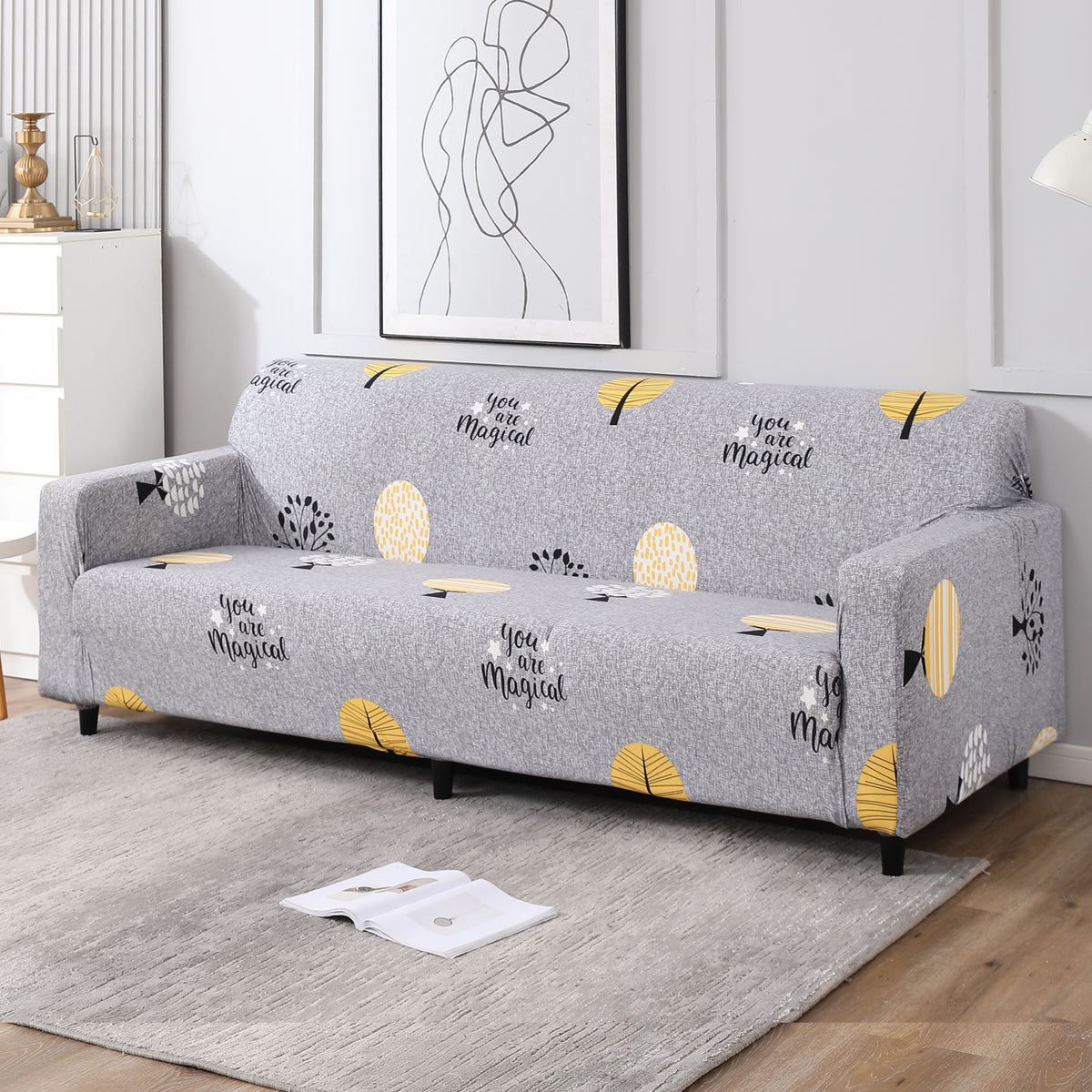 Grey Trees Printed, non slip, Stretchable 4 seater sofa cover​s