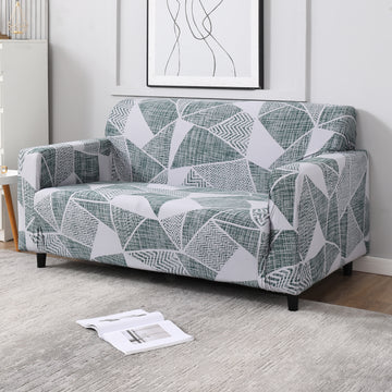 Grey Geometric Abstract Print non slip elastic 2 seater sofa cover
