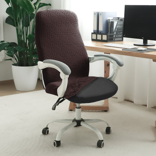 Office Chair Cover for Desk Chair (Mid-Back) – 170 GSM Stretch Jacquard – Washable, Durable & Anti-Slip – Fits Mid-Back Office Chairs, Brown