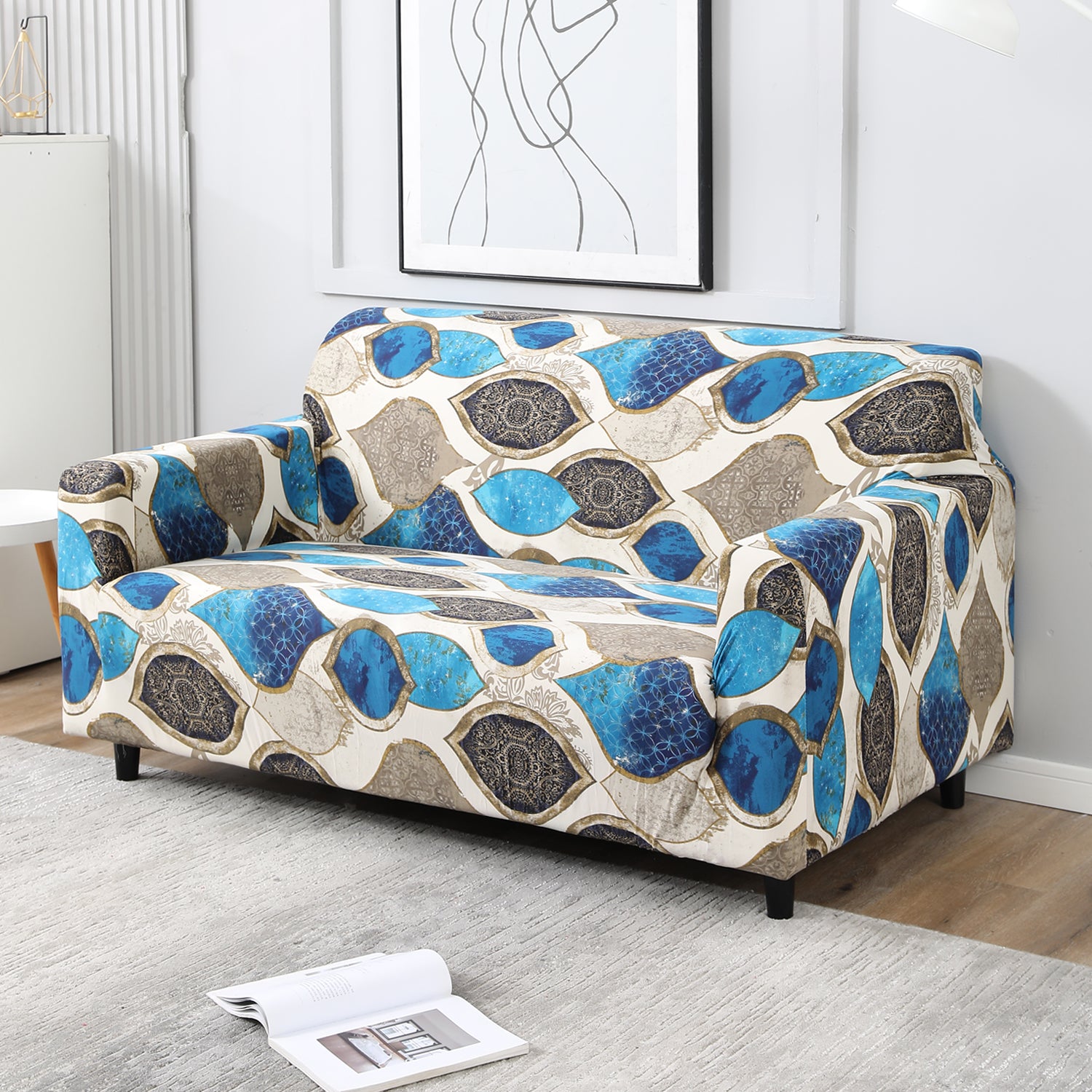 Egyptian Art non slip elastic 2 seater sofa cover