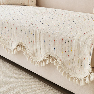 DreamWave Chenille with Tassels Sofa Cover Mat, Latte Beige