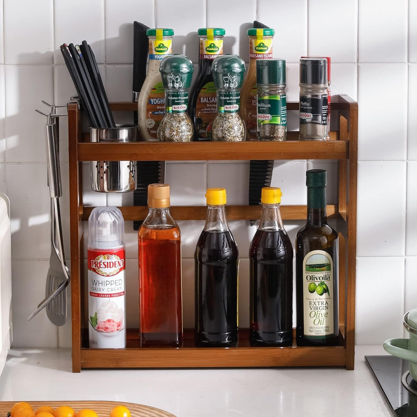 2 Tier Spice Rack Organizer for Kitchen Platform Counter Top Rack Storage Shelf Stand
