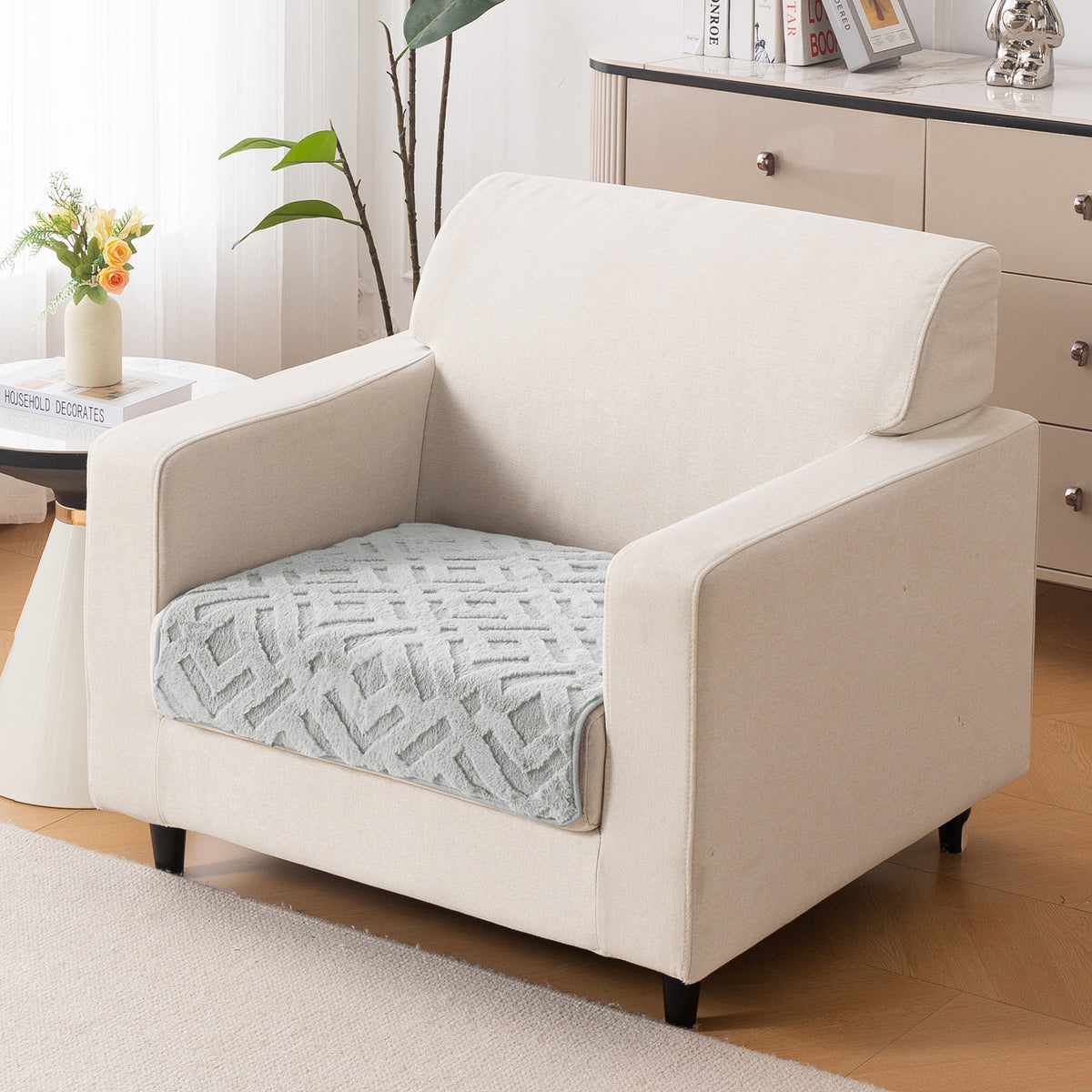 Velvet Maze Sofa Cover Mat, Light Grey