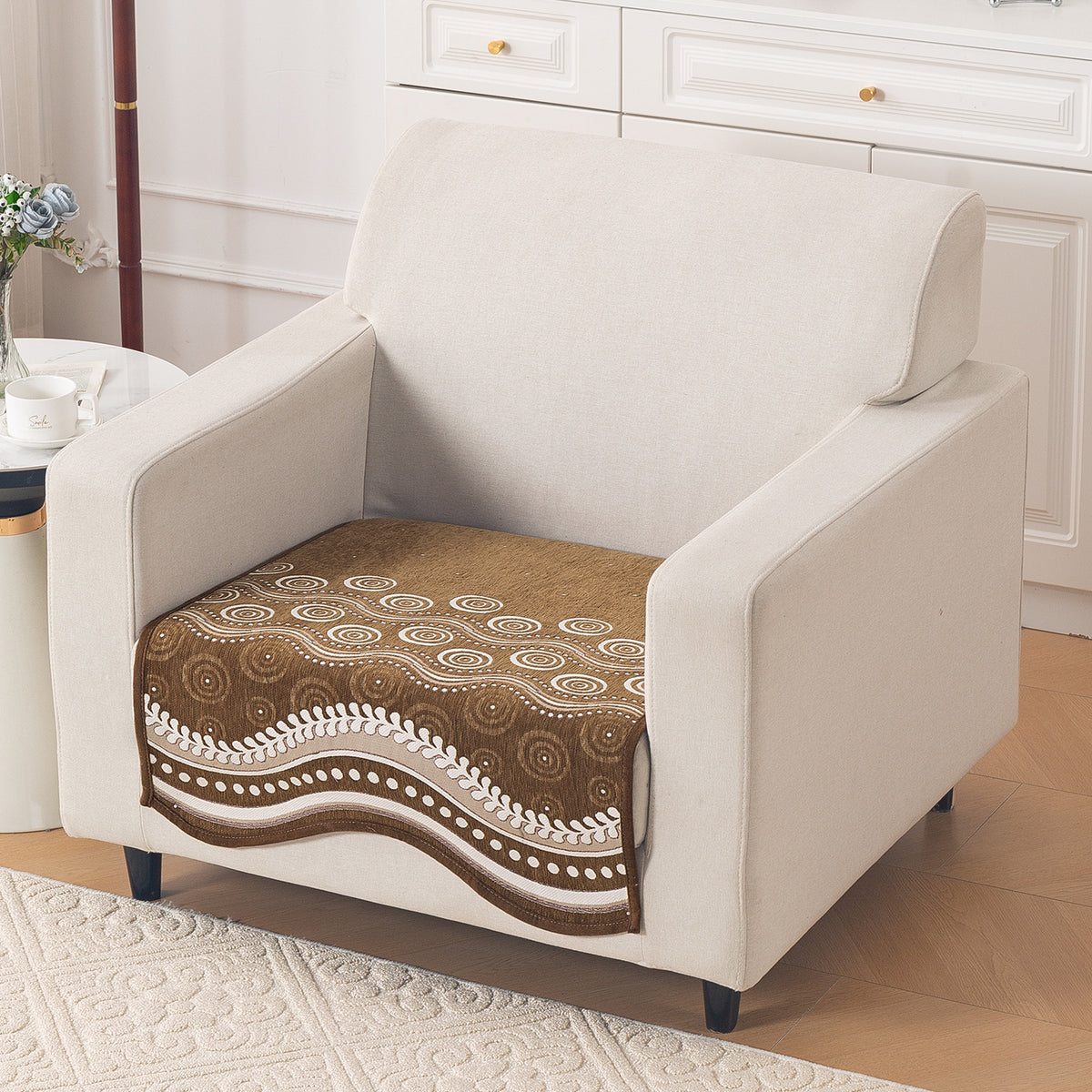 Serene Curves Sofa Cover Mat, Flowy Swirl
