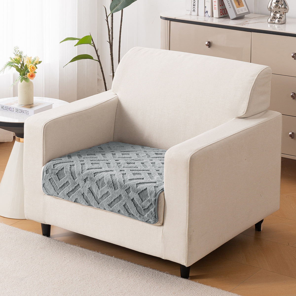 Velvet Maze Sofa Cover Mat, Dark Grey