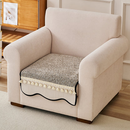 'Wavy Royale Series' Thick Woven Weave Chenille Sofa Cover with Tassel, Taupe Mist