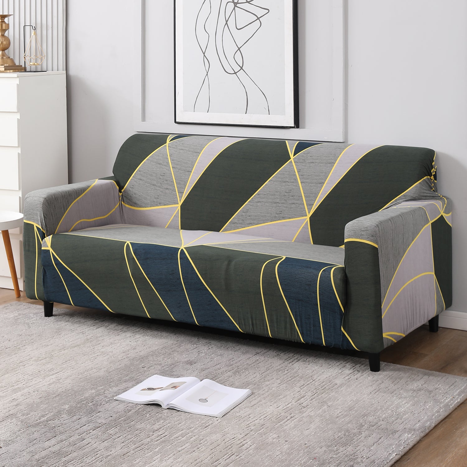 Seaweed Geometric Abstract stretchable 3 seater sofa cover​s