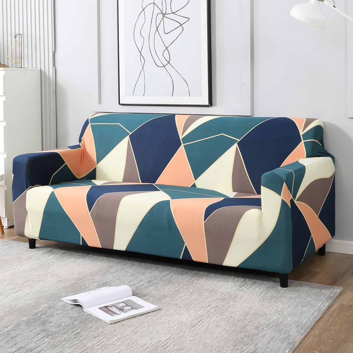 Green Peach Abstract stretchable 3 seater sofa cover​s