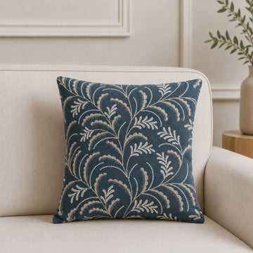 HOKIPO Leaf Trail Embroidered Cushion Cover 16x16 Inch, Charcoal