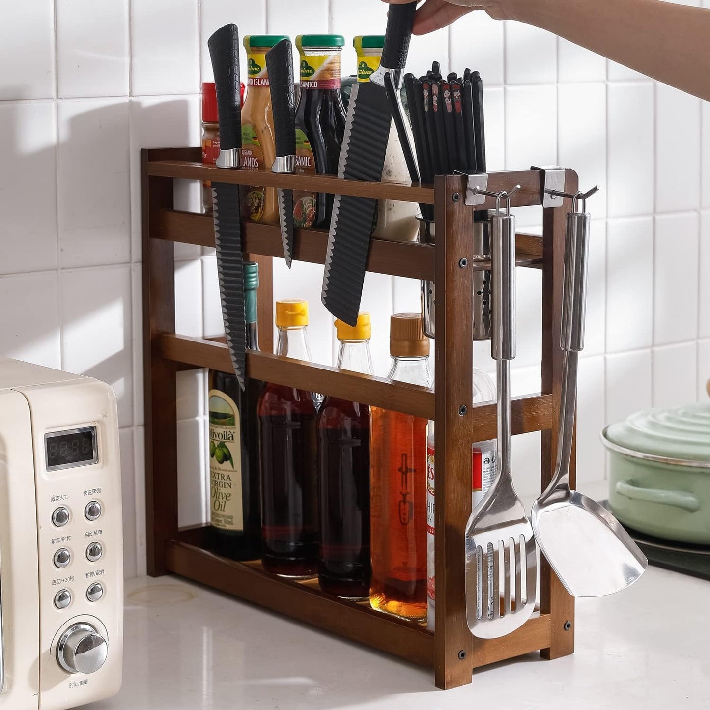 2 Tier Spice Rack Organizer for Kitchen Platform Counter Top Rack Storage Shelf Stand