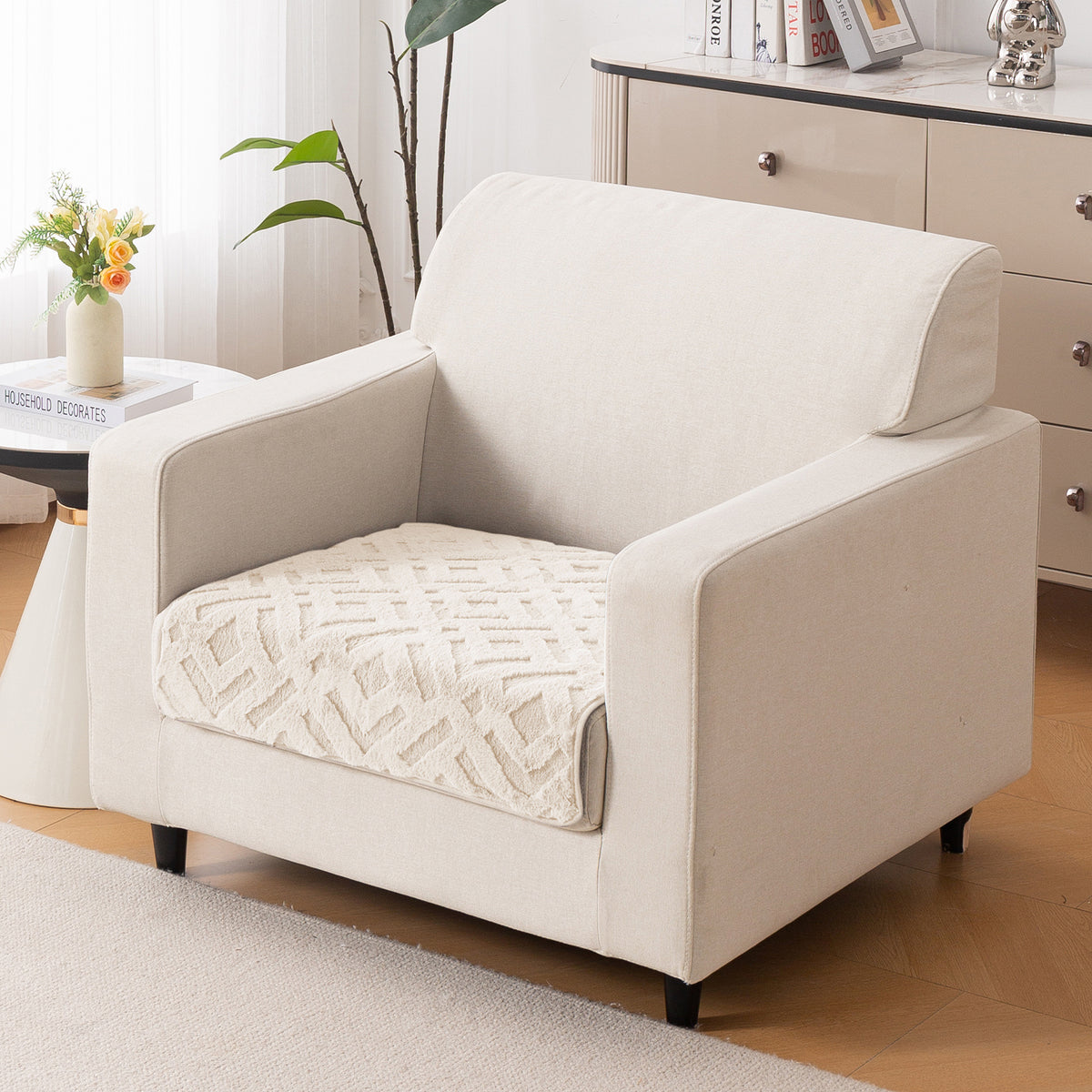 Velvet Maze Sofa Cover Mat, Beige
