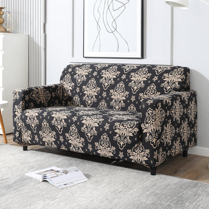 Black Damask Printed non slip elastic 2 seater sofa cover