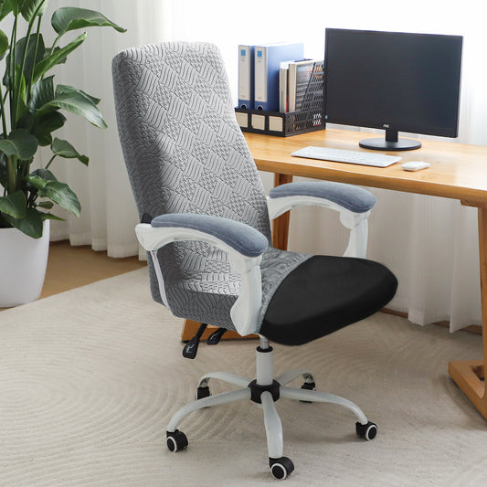 Office Chair Cover for Executive Chair (High-Back) – 170 GSM Stretchable Jacquard – Washable & Anti-Slip – Fits Big & Tall Office Chairs, Light Grey
