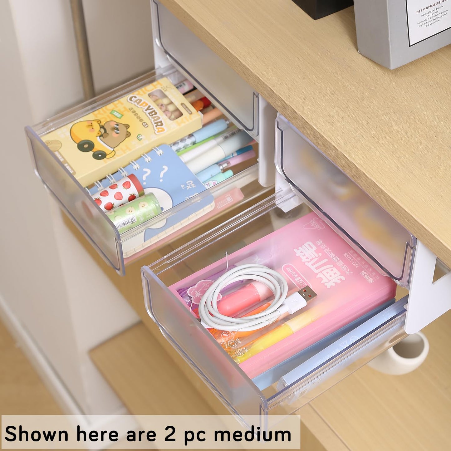 2-Tier Drawer for Under Table/Wardrobe. Self Adhesive, Easy Installation. Innovative Desk Organizer, MEDIUM