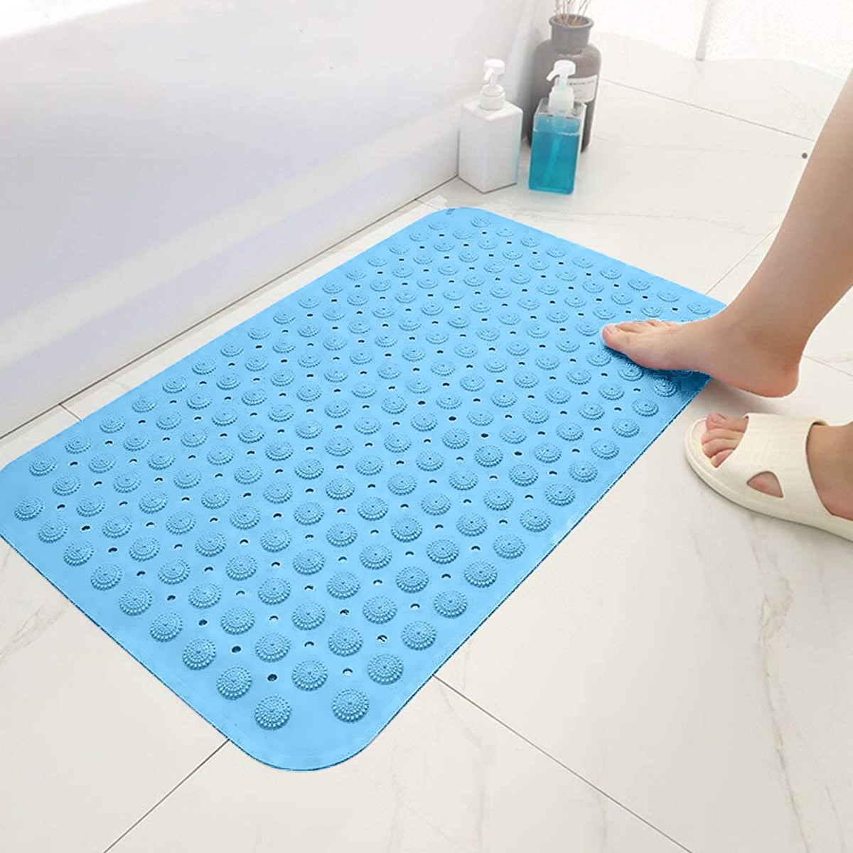 PVC Shower Mat Anti-Slip with Massage Acupressure Points, 46x78 cm, Blue