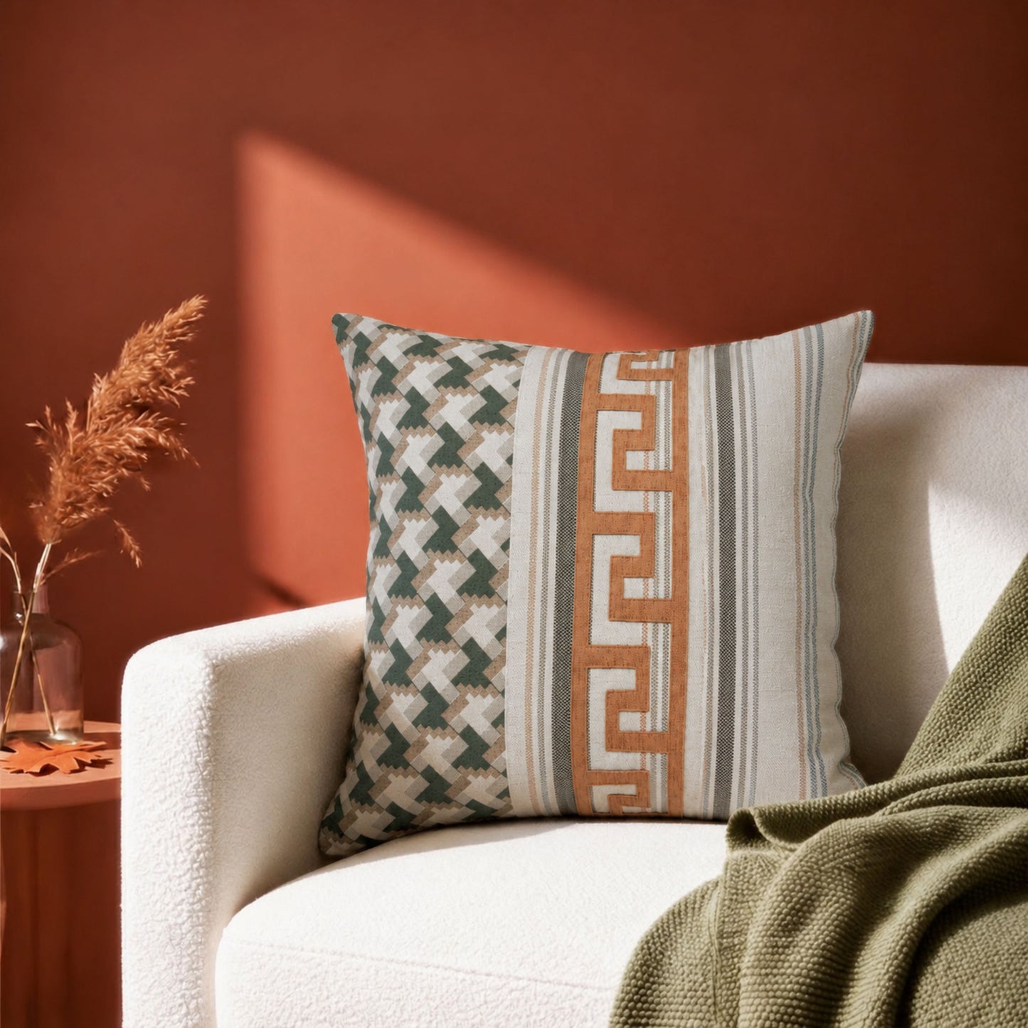 HOKIPO Modern Pattern Cushion Cover | 16x16 Inch | Modern Throw Pillow Cover, Ochre & Ivory