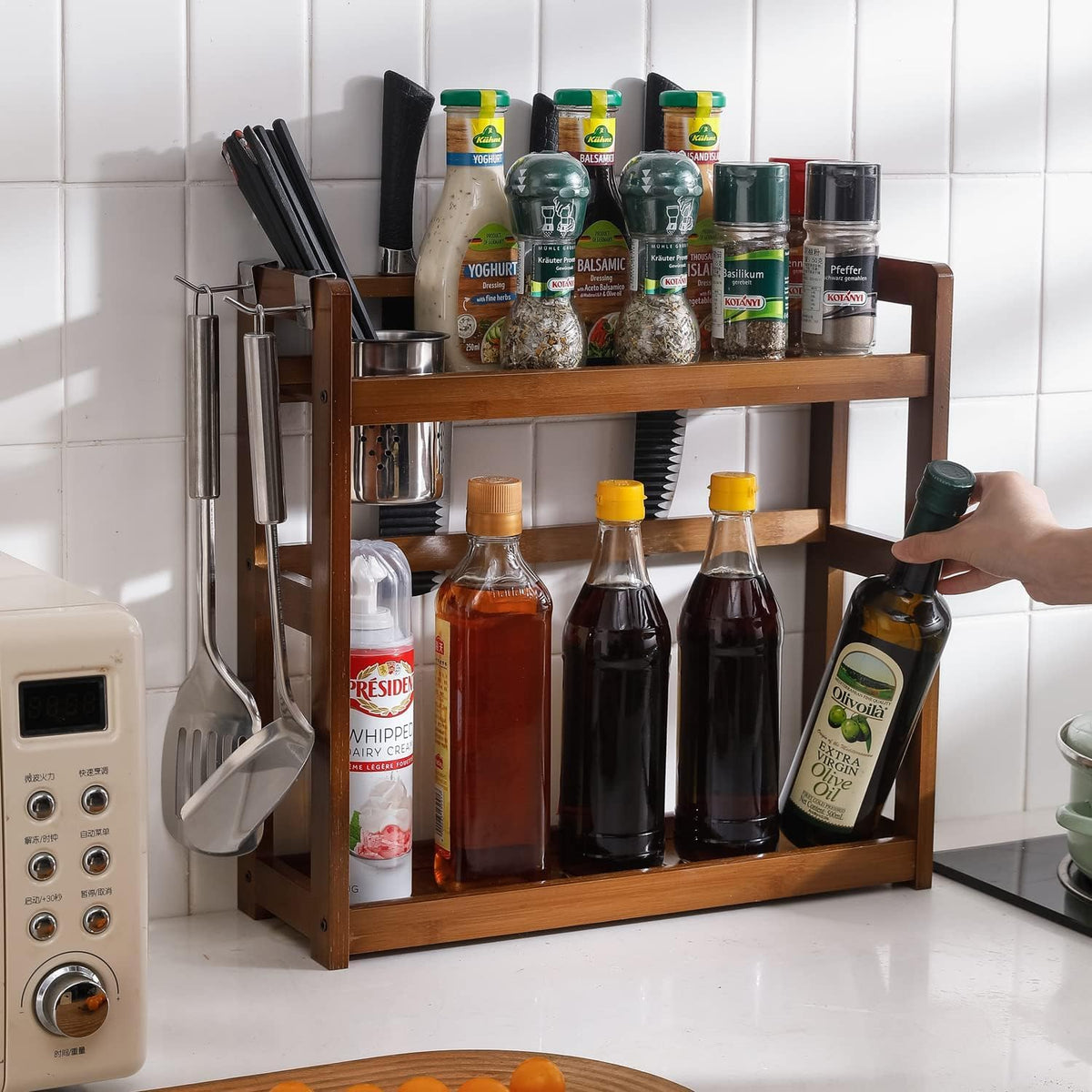 2 Tier Spice Rack Organizer for Kitchen Platform Counter Top Rack Storage Shelf Stand