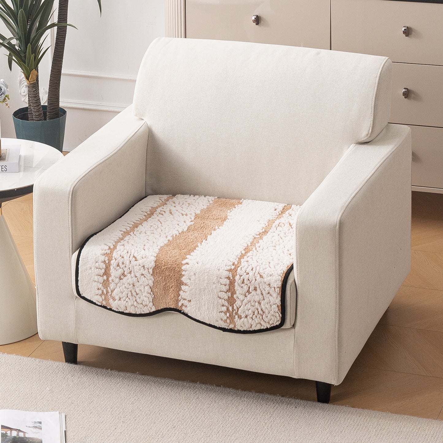 Luxury Wavy Plush Anti-Slip Sofa Cover Mats - Desert Brown