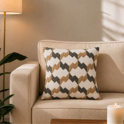 HOKIPO Embroidered Cushion Cover 16x16 Inch for Sofa, Beige & Charcoal