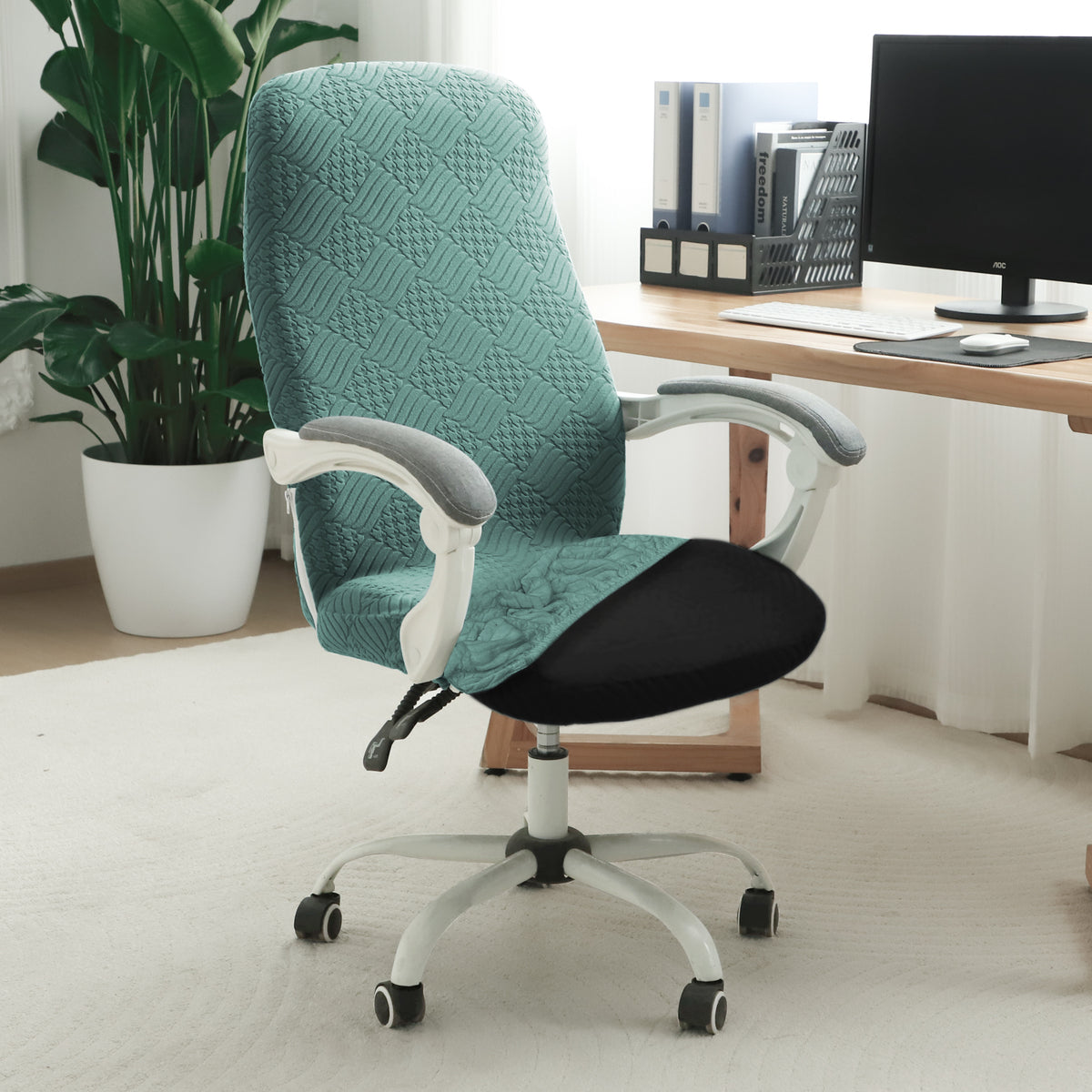 Office Chair Cover for Desk Chair (Mid-Back) – 170 GSM Stretch Jacquard – Washable, Durable & Anti-Slip – Fits Mid-Back Office Chairs, Green
