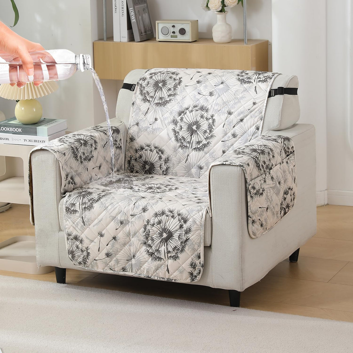 Dandelion Anchor Grey 1 seater quilted waterproof sofa cover | Hokipo