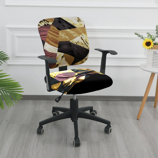 Printed Office Chair Cover for Task Chair – 140 GSM Stretchable Fabric – Washable & Anti-Slip – Fits Small Office Chairs Without Headrest, Wine Abstract Geometry