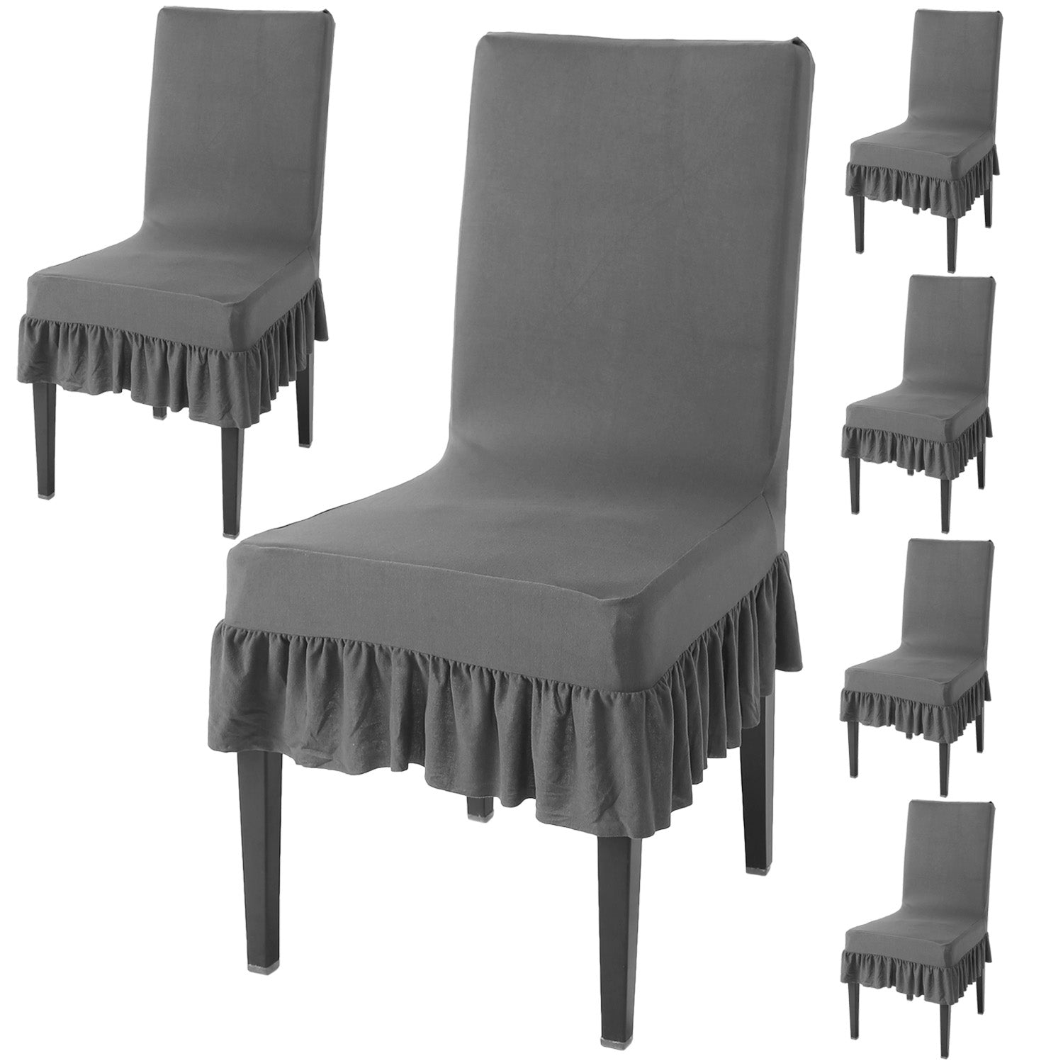 Elastic Stretchable Dining Chair Cover with Frill, Fossil Grey
