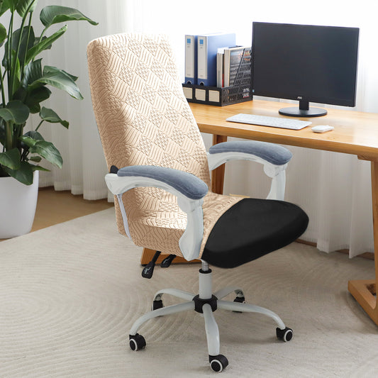 Office Chair Cover for Executive Chair (High-Back) – 170 GSM Stretchable Jacquard – Washable & Anti-Slip – Fits Big & Tall Office Chairs, Beige