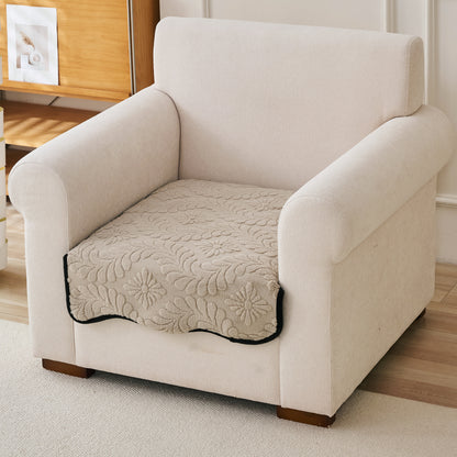 Embossed Floral Jacquard Anti-Slip Sofa Cover Mat, 'Wavy Petal Crest Series' Soft Brown