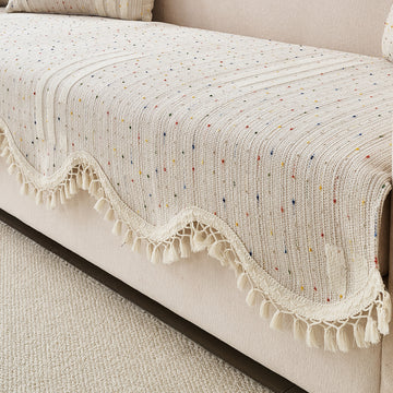 DreamWave Chenille with Tassels Sofa Cover Mat, Pastel Sand