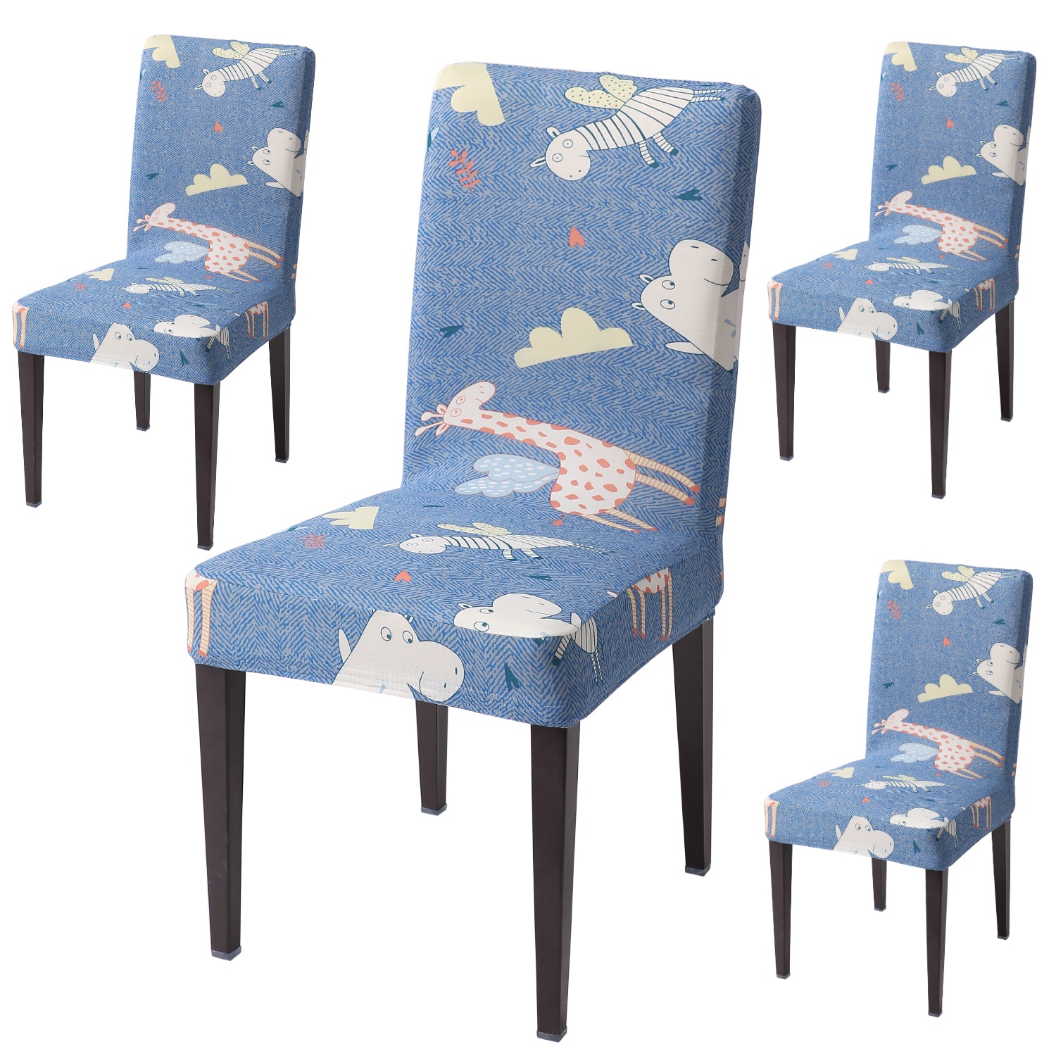 Elastic Stretchable Dining Chair Cover, Sky Blue Happy Animals