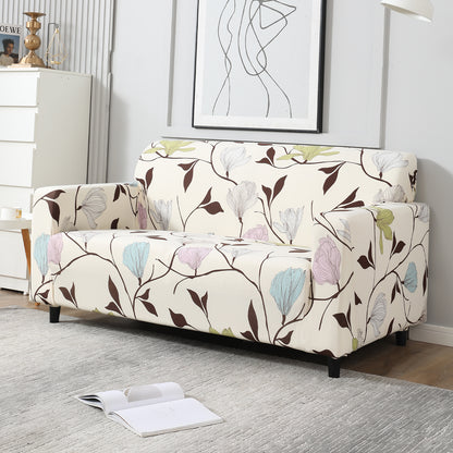Beige Brown Leaves non slip elastic 2 seater sofa cover