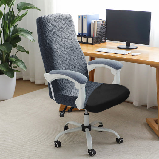 Office Chair Cover for Executive Chair (High-Back) – 170 GSM Stretchable Jacquard – Washable & Anti-Slip – Fits Big & Tall Office Chairs, Dark Grey