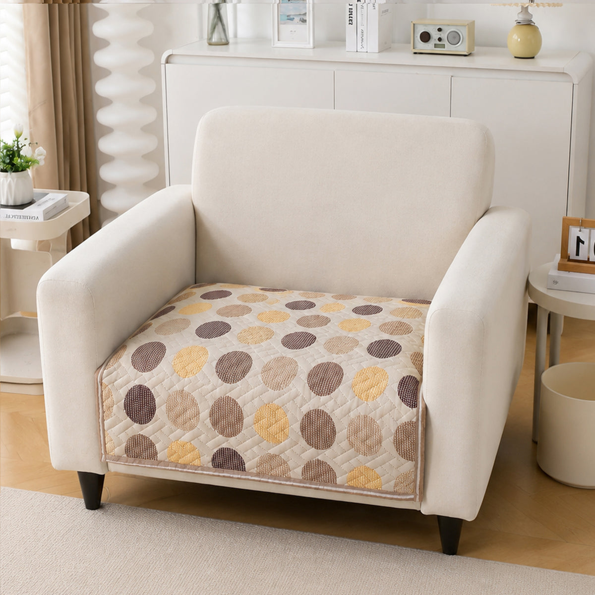 'Homehues' Printed Quilted Sofa Cover Mats, Brown Polka Dot