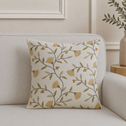 HOKIPO Botanical Embroidered Cushion Cover 16x16 in, Mustard