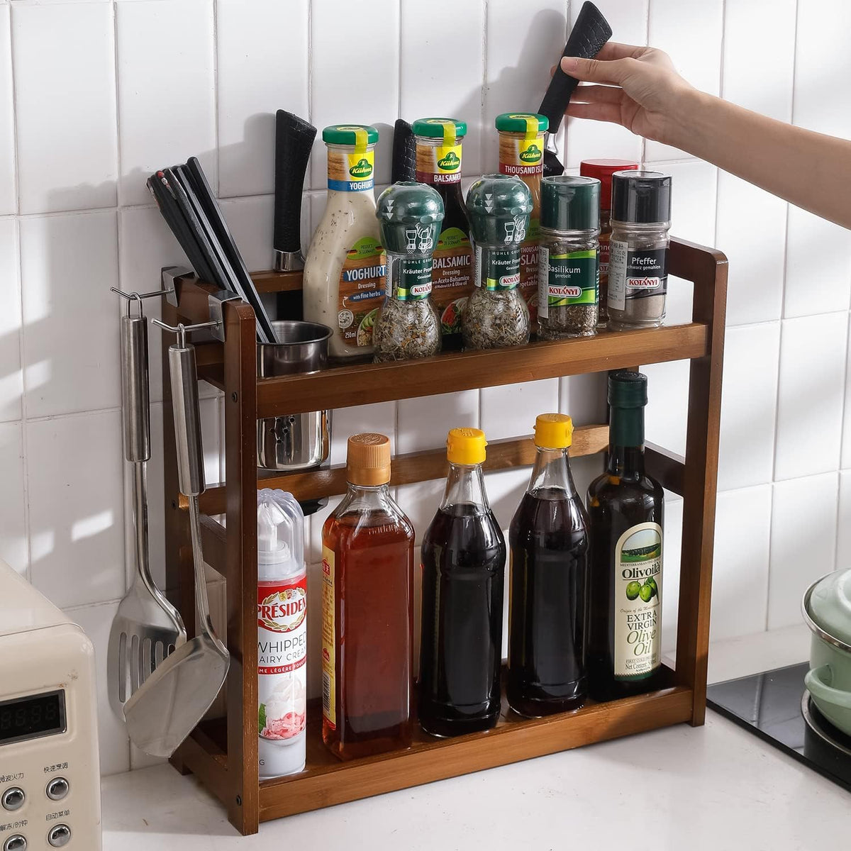 2 Tier Spice Rack Organizer for Kitchen Platform Counter Top Rack Storage Shelf Stand