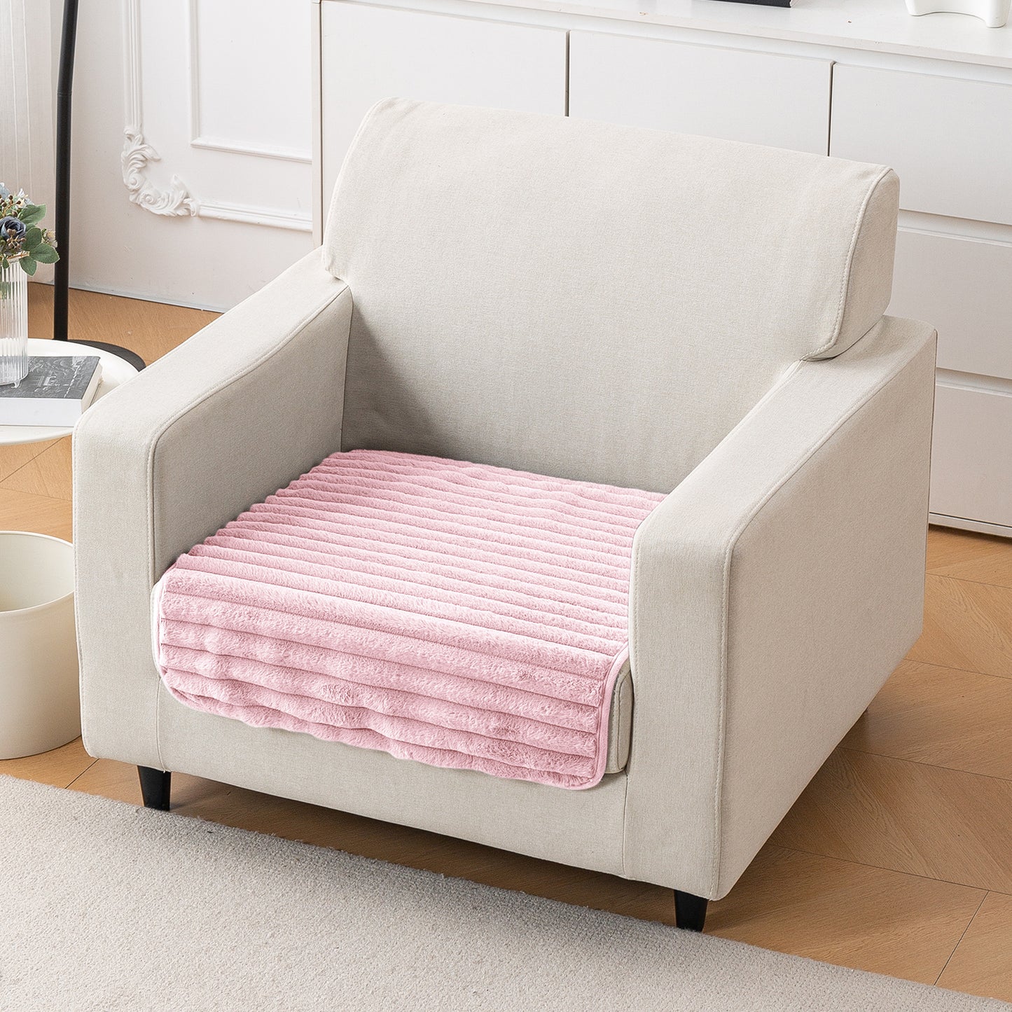 Faux Rabbit Fur Plush Anti-Slip Sofa Mat |Snuggle Fur Soft Pink