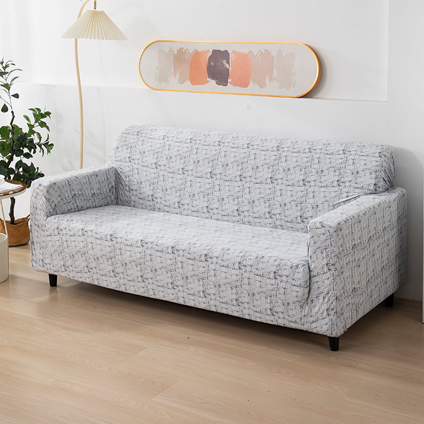 Elastic Stretchable Printed Sofa Cover, Abstract Grey Lines
