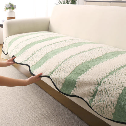 Luxury Wavy Plush Anti-Slip Sofa Cover Mats - Pistachio Green