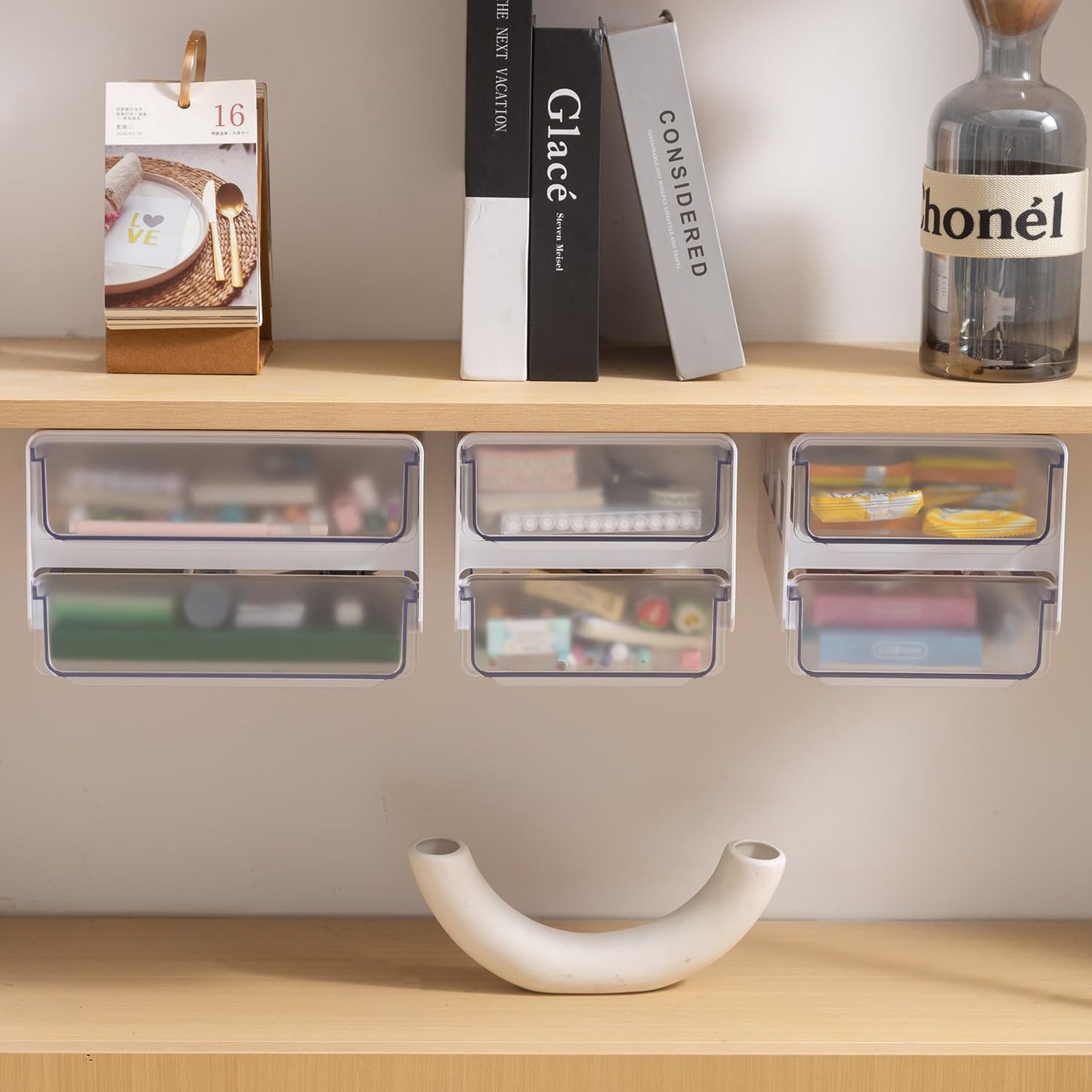 2-Tier Drawer for Under Table/Wardrobe. Self Adhesive, Easy Installation. Innovative Desk Organizer, MEDIUM